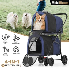4 Wheels Double Pet Dog Stroller Breathable Cat Cage Folding Pet Travel Carrier
