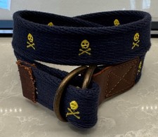 Lands End Leather And Cotton Belt Skull Cross Bones Navy Kids Size Small 21-23 
