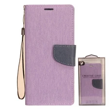 GSA Denim Two-Tone Flip Wallet Case for Alcatel 3V (2019) - Purple/Gray