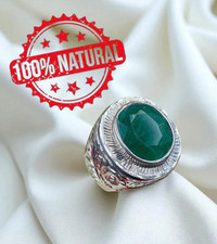 Oval cut natural Green emerald Real Gemstone ring for Men