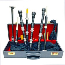 Great Highland Scottish Bagpipes Silver Mounts Black Velvet Cover Hard Case Set