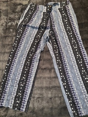 C EST. 1946 Linen Pants Women 18/20W Multi Geo Print Straight Comfort Pull On