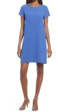 Chelsea28 Women's Short Sleeve Crepe Mini Shift Dress in Blue Dazzle Size 2XS
