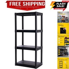 4-Shelf Plastic Storage Shelves, 48 x 23 x 14 , 200lb Capacity, Pantry, Off...