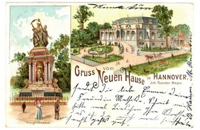 Postcard litho greeting from the new house in Hanover owner. Theodor Meyer 1900 A127