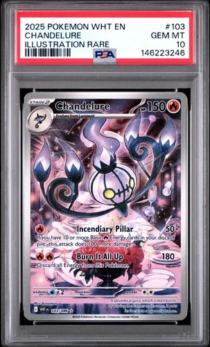 2025 POKEMON WHT EN-WHITE FLARE ILLUSTRATION RARE #103 CHANDELURE PSA 10