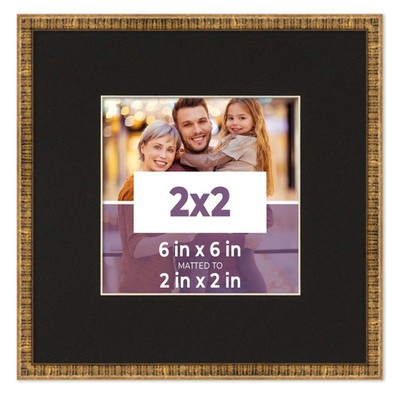 2x2 Frame Gold With Black Picture Mat For 2x2 Photo - Gold 6x6 Frame To Display
