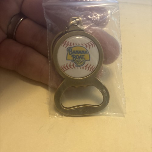 Banana Boat Sunscreen Baseball Bottle Opener Promo Keychain Collectible NIP - Picture 3 of 8