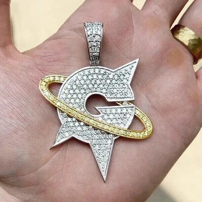 2.80Ctw Round Cut Real Moissanite ''Custom G'' Pendant 14K Two Tone Gold Plated