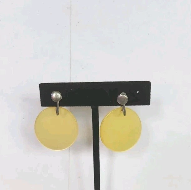 Pendientes colgantes vintage amarillo limón lunar lucita 1,5" con rosca  Foto 3 de 3