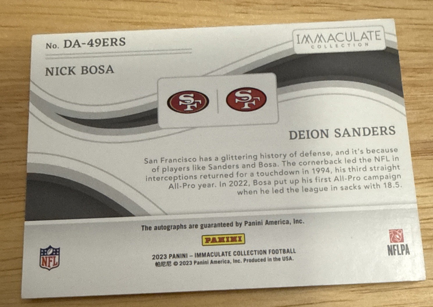 2023 Panini Immaculate  Football Auto  Bosa & Deion SANDERS 21/25 DEION JERSEY # view 2