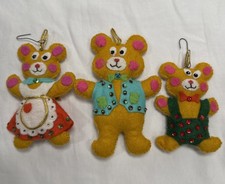 Vintage BUCILLA Felt Christmas Ornaments Three Bears - Wool Felt Sequin Finished