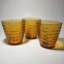 LOT 3 Duralex Made France Beehive Amber Glass Tumbler Glasses 3-5/8"  MCM Ribbed