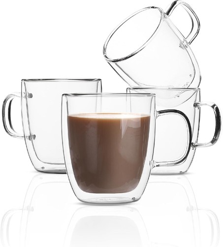 BTaT - Doppelwandige Glas Kaffeetassen, 12 Unzen, 4er Set, 12 Klar