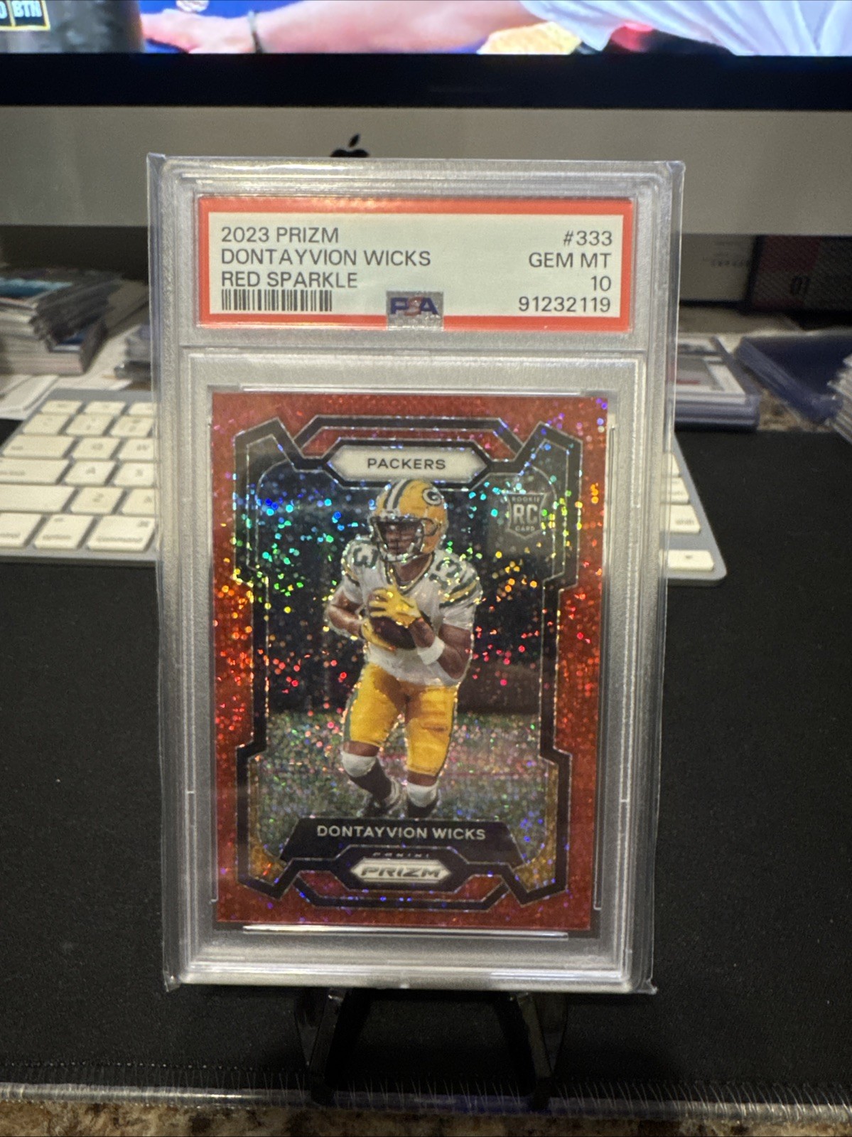 2023 Panini Prizm - Rookies Dontayvion Wicks #333 Red Sparkle Prizm (RC)