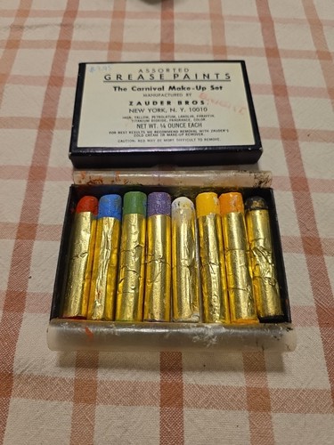 Vintage Zauder Bros. Grease Paints Halloween Carnival Make Up Set Bright 
