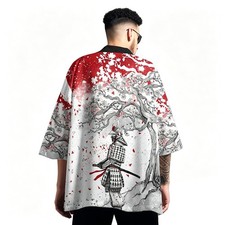 Niepce Men's Japanese Graphic Lightweight Retired Samurai Kimono Cardigan Shirt