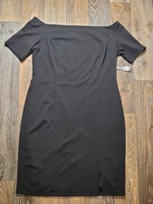NY&C Womens XL Little Black Dress Boat Neck Zip Back Short Sleeve Career