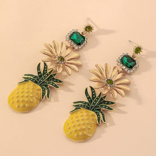 Graceful Hypoallergenic Pineapple Stud Earrings Gold Shining Crystal Hawaiian Va - Picture 5 of 7