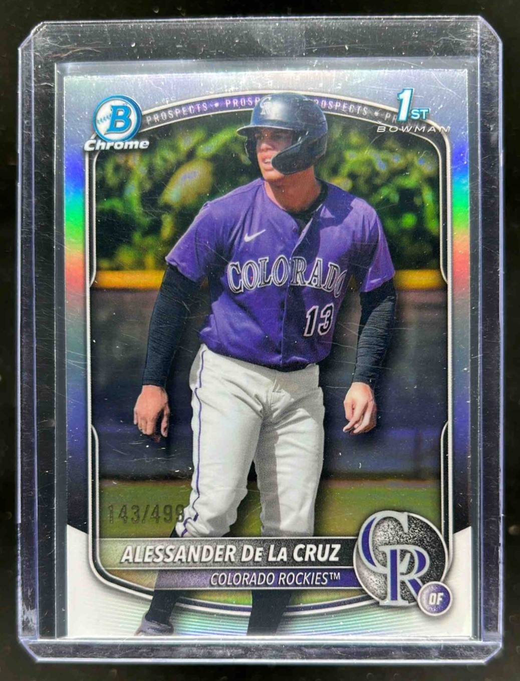 2025 Bowman Chrome Alessander De La Cruz Refractor 1st #143/499 Rockies