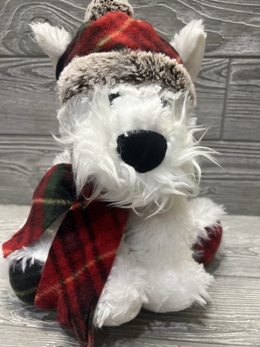 Gentle Treasures Plush White Puppy Dog Stuffed Animal Toy 12" Christmas Winter