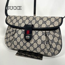 GUCCI Vintage GG Supreme Shoulder Bag Navy Canvas Leather Rare Authentic