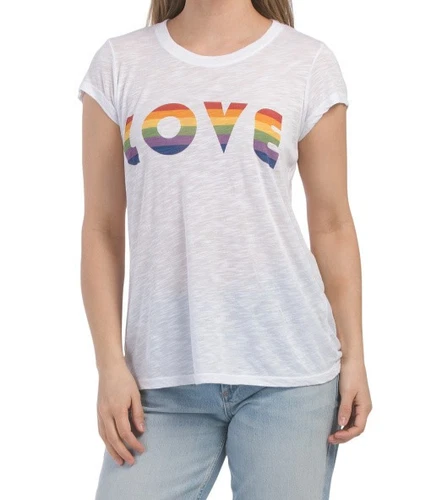 Michael Stars Rainbow LOVE Short Sleeve Crew Neck Tee Shirt White NWT$78 OS CUTE