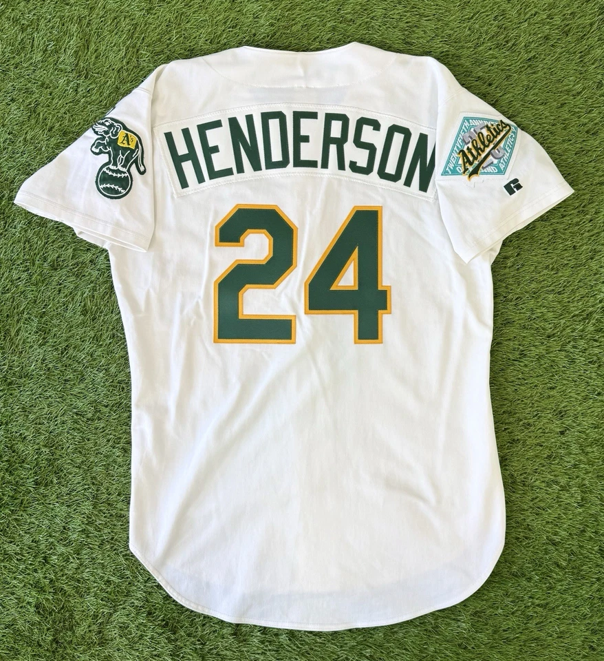 Camiseta deportiva de béisbol Rickey Henderson Oakland Athletics 1992 auténtica de colección MLB 44 Foto 2 de 4