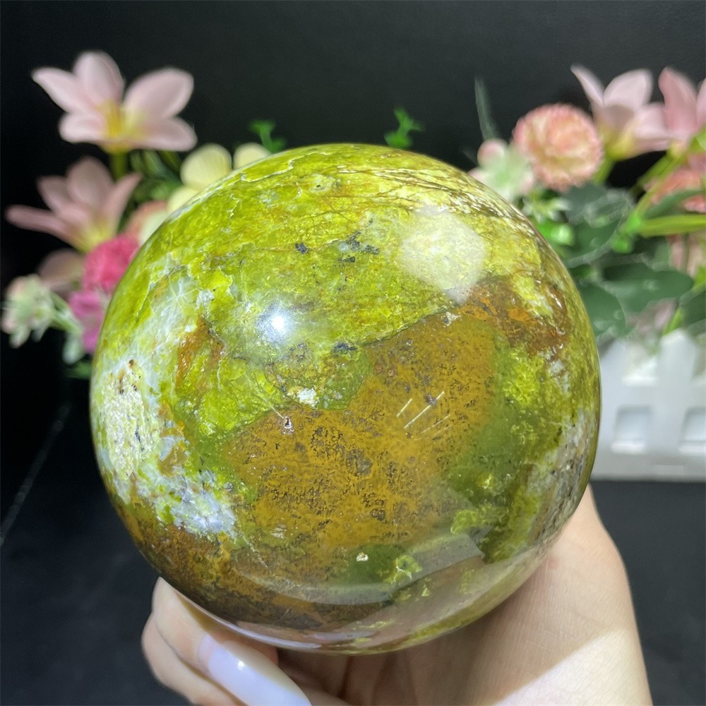 2.6LB 7.4" Natural Green Opal Ball Decor Quartz Crystal Energy Sphere Reiki