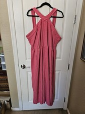 Ava & Viv Pink Halter Smocked Back Maxi Dress Adjustable Straps, Plus Sz. 2X
