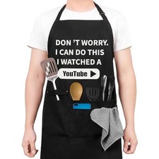 Funny Cooking Chef Apron with Pockets BBQ Kitchen Work Aprons Birthday Dad