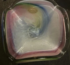 Murano Art Glass Italian Hand Blown Ruffled Multi Colored Swirl Bowl MCM