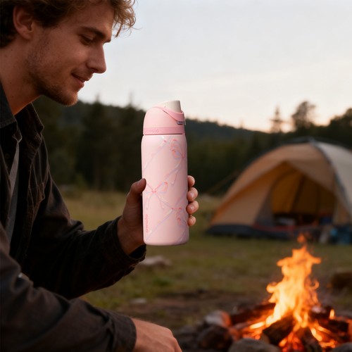 Owala Skull/Sugar Plum Fairy 32 Oz FreeSip Water Bottle Holiday Edition Pink - Afbeelding 12 van 12