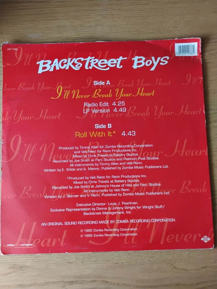 Backstreet Boys I`ll never break your heart 12" Vinyl  1995 JIVE T 389  RARE - Image 2 of 4