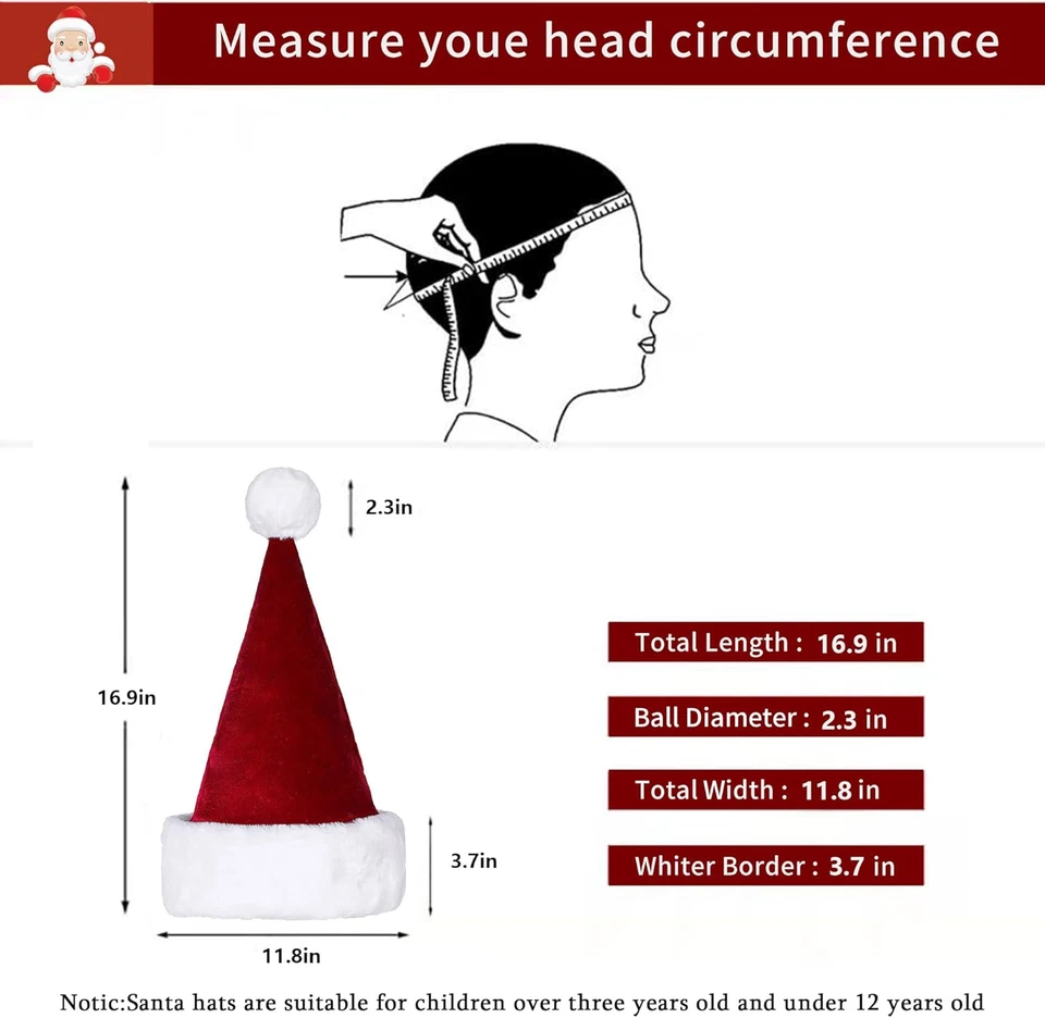Sombrero de Papá Noel, Sombrero de Papá Noel para Niños, Unisex Terciopelo Confort Vino Rojo Navidad Foto 2 de 4
