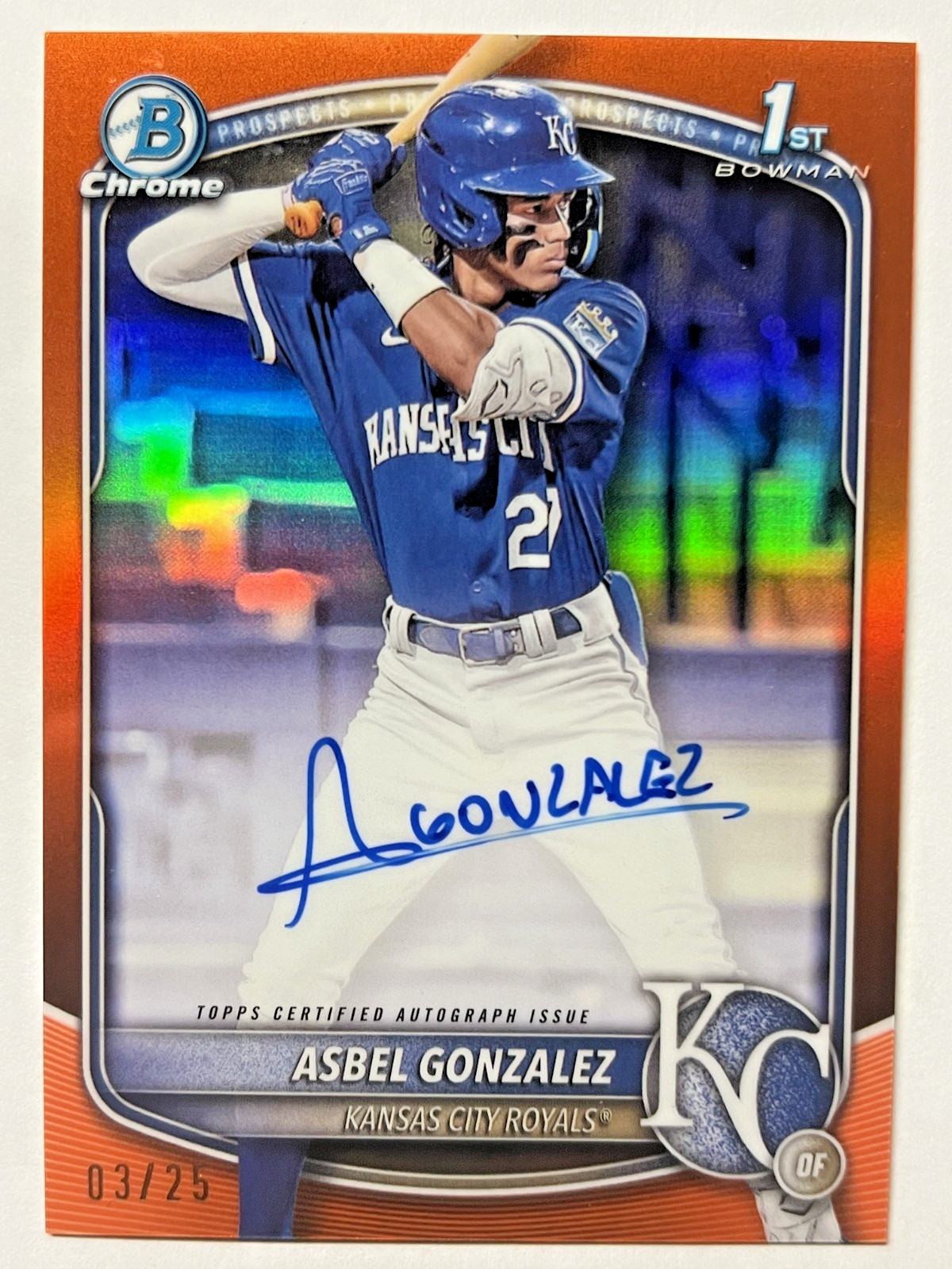 2025 Bowman ASBEL GONZALEZ Chrome 1st Bowman True Orange Refractor Autograph /25