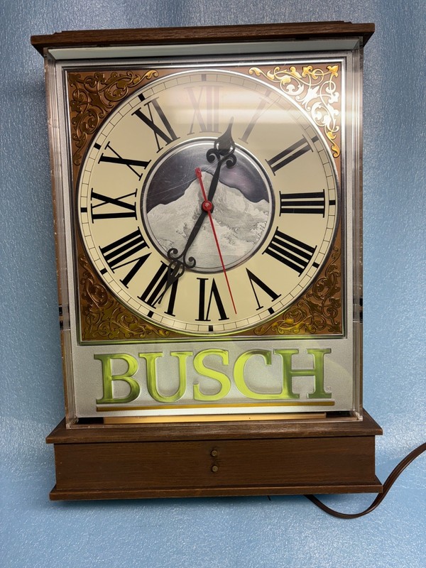 Beautiful Vintage Busch Beer Wall Light Electric Clock Sign Anhesuer-Busch
