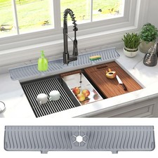 Derlights 30 inch Sink Splash Guard Mat,Silicone Faucet Handle Drip Catcher Tray