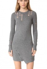 Pam & Gela Women's Sweater Dress Medium Gray Mini Distressed Zipper Wool *Scent*