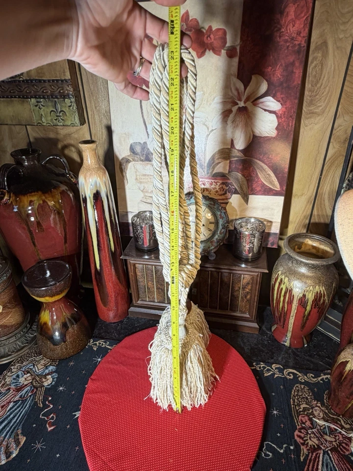 Cortinas con borla estilo vintage de 23 pulgadas, hilo crema/beige/dorado (par) Foto 4 de 4