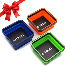 Collapsible Magnetic Parts Tray Set, 3 Pack Foldable Silicone Magnetic Tool Tray