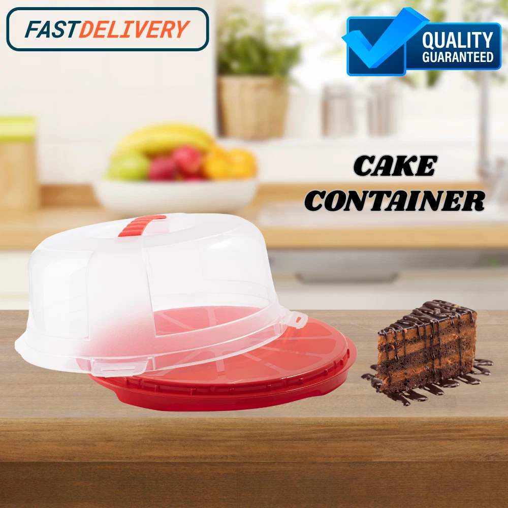 Plastic Cake Container Large Round Carrier Storage Box Clear Lockable Lid Cover - Picture 1 of 54