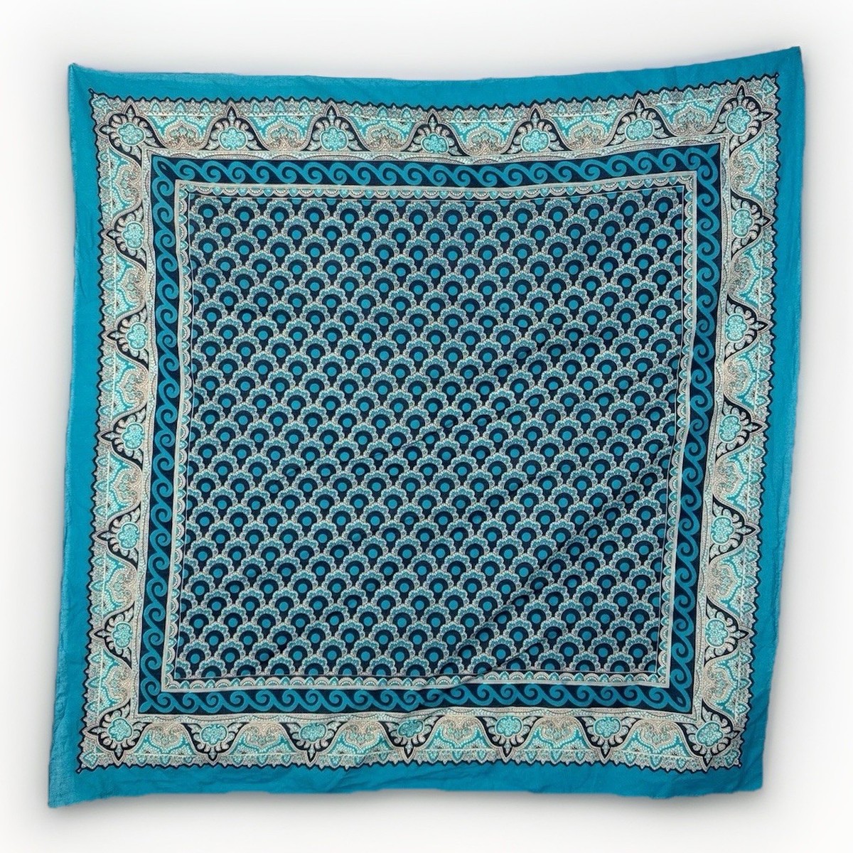 Vtg 70s EMILIO PUCCI Turquoise Scarf Cotton Pucci Print Floral