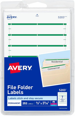 File Folder Labels on 4'' X 6'' Sheets, Easy Peel, White/Green, Print or Write, 2/