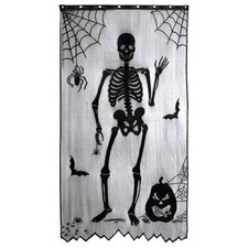 Halloween Skull Door CurtainBlack Lace Spider Web Bats Doorway Curtains for H...
