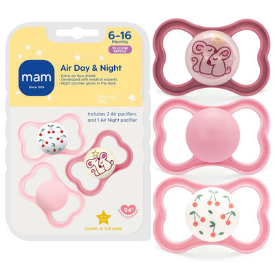Air Pacifier for Babies 6-16 Months, Extra Air Flow for Sensitive Skin, Glows in
