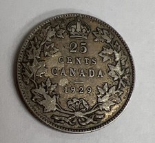 1929 Canada 25 Cents Silver Coin - King George V