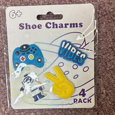4 Pack Plastic Shoe Charms Multicolor Astronaut Vibes Game Controller Peace