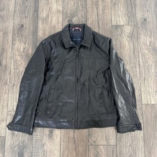 Tommy Hilfiger Vintage Man's XL Black Leather Zip-Up Collared Lined Jacket