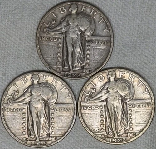 1928 P D S Standing Liberty Quarters  VF VF+.  Free Shipping.